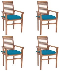 vidaXL Eetkamerstoelen 4 st met lichtblauwe kussens massief teakhout
