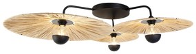 Landelijke plafondlamp zwart met touw 3-lichts - Leia