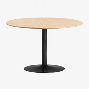 Ronde Eettafel Van Mdf En Ijzer Yvetta Zwart & Ø120 Cm & Eikenhout - Sklum
