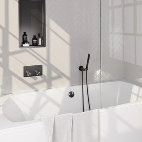 Brauer Stripe inbouw badkraan met drukknoppen, badvulcombinatie en staafhanddouche gunmetal geborsteld PVD