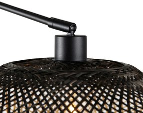 Wandlamp zwart met rotan kap 50 cm verstelbaar - BlitzOosters E27 Binnenverlichting Lamp