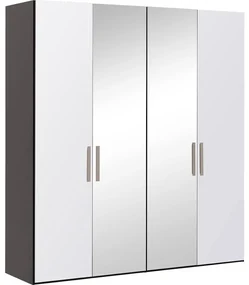 Goossens Kledingkast Easy Storage Ddk, Kledingkast 203 cm breed, 220 cm hoog, 2x glas draaideur en 2x spiegel draaideur midden