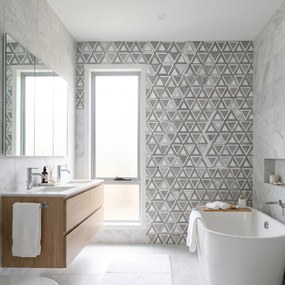 Zelfklevende Mozaïektegels Metaal | Driehoek Grijs Wit Zilver | 28,7×33,1 cm | Keuken, Bad & WC