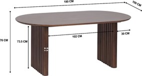 Eettafel Geribbelde Poot 180cm - 180 X 100cm.