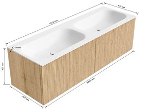 Mondiaz Kurve 140cm badmeubel shadow met 2 lades en wastafel big small dubbel zonder kraangat