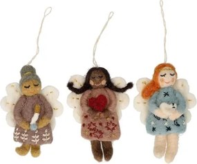 Hangers, vilt, engelen met duif, hart en kaars, set van 3