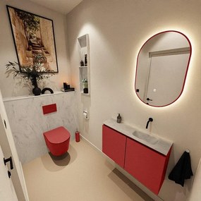 MONDIAZ TURE-DLUX 80cm toiletmeubel Fire. EDEN wastafel Opalo positie rechts. Zonder kraangat. TUREDX80FIRR0OPA