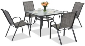 Modena metalen tuinmeubel voor 4 personen met Garden Point vierkante tafel grijs