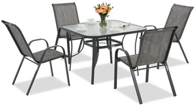 Modena metalen tuinmeubel voor 4 personen met Garden Point vierkante tafel grijs