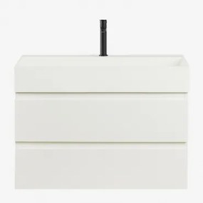 Ona Zwevend Badkamermeubelset Van Hout En Essenfineer Met Geïntegreerde Wastafel Wit & Spiegelloze & Zwart ↑20 Cm Met - Sklum