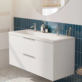 Saqu Lima badmeubel incl. glans witte wastafel met 2 kraangaten 120x52x64cm glans wit – chromen greep