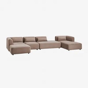 Rechtse Modulaire 4-delige Chaise Longue Bank Met Divan En Poef Fogler Corduroy Kameelbruin - Sklum