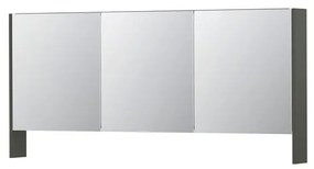 INK SPK3 Spiegelkast - 160x14x74cm - 3 deuren - dubbelzijdige Spiegel - open planchet - schakelaar en stopcontact - MDF lak Mat beton groen 1110375