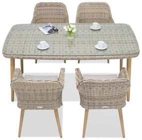 Exclusieve dining tuinset van kunststof rotan Córdoba zandkleur voor 4 personen Garden Point