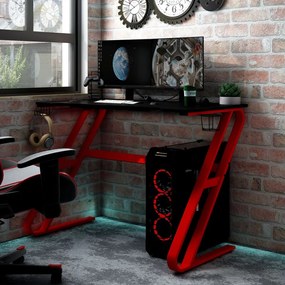 vidaXL Gamingbureau met ZZ-vormige poten 110x60x75 cm zwart en rood