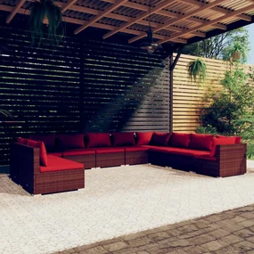 vidaXL 10-delige Loungeset met kussens poly rattan bruin