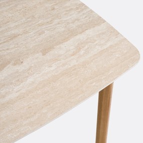 Eettafel, keramiek in travertin en eiken, 4 couverts, SARAUNE