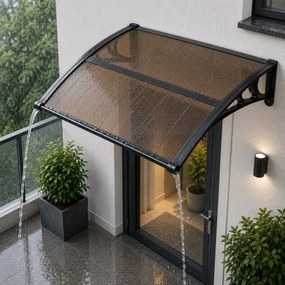 VEVOR luifel voor voordeur 965x1017 mm, aanbouwluifel, aanbouwluifel met afwatering en ABS-beugel, bescherming tegen regen, sneeuw en zon, polycarbonaat deurafdekking voor veranda en terras, bruin