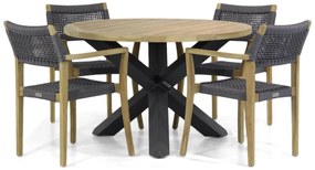 Tuinset Ronde Tuintafel 4 personen 120 cm Rope Grijs Lifestyle Garden Furniture Dallas/Rockville