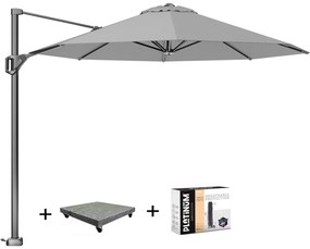 Voyager T1 zweefparasol 300 cm rond lichtgrijs met 90KG voet en hoes