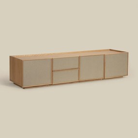 Eiken Tv-meubel Met Stoffen Deuren 180 Cm - 180x40x40cm.