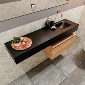 Mondiaz Andor toiletmeubel 60cm eiken met zwarte wastafel 120cm rechts zonder kraangat