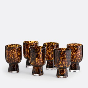 Set van 6 glazen op voet in amberkleurig glas, Fauvita