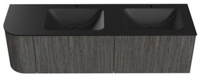 Mondiaz Kurve 155cm badmeubel ronding links shadow met 2 lades en 1 deur en wastafel cloud dubbel/rechts 2 kraangaten urban