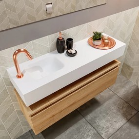 Mondiaz Andor toiletmeubel 100cm eiken met witte wastafel links met kraangat