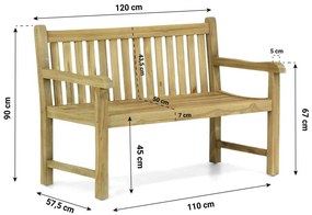 Tuinbank  teak 120 cm incl. kussen forest green Teak Old teak greywash Garden Collections Preston  incl. kussen forest green