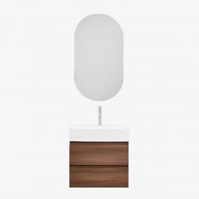 Badkamermeubelset Van Hout En Essenhoutfineer Met Geïntegreerde Wastafel Ona Donker Hout & Ovaal Met Opbergruimte Zwart 50x90 Cm Oricsa - Sklum