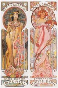 Kunstreproductie Moët & Chandon Champagne (Beautiful Pair of Art Nouveau Lady, Advertisement) - Alfons / Alphonse Mucha, (26.7 x 40 cm)