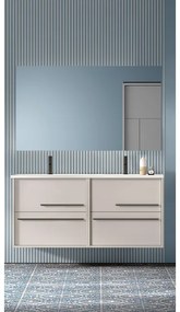 Saniclass Prime Essential Badkamermeubelset - 120x55x46cm - 2 ovale wasbakken wit - 2 kraangaten - 4 lades - rechthoekige spiegel - mat cotton (beige) 2xSW892657/SW718719/SW724613