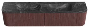 Mondiaz Kurve-dlux 200cm badmeubel ronding links/rechts ruby met 2 lades en deuren en wastafel stor small dubbel 2 kraangaten lava