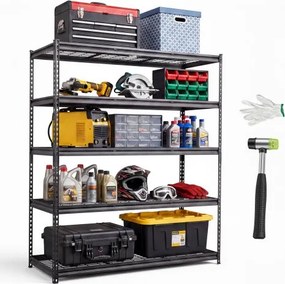 VEVOR 5-laags draadgaasstelling, 1526x612x1813mm, draagvermogen 1631kg, gaasstelling voor magazijn, garage, kelder en werkplaats, stalen constructie, in hoogte verstelbare schappen, draadgaaspanelen, zwart