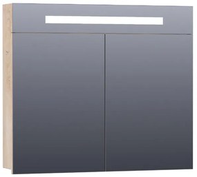 Saniclass 2.0 Spiegelkast - 80x70x15cm - verlichting geintegreerd - 2 links- en rechtsdraaiende spiegeldeuren - MFC - sahara 7327