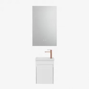 Narek Zwevend Houten Badkamermeubelset Met Geïntegreerde Wastafel Wit & Rectangular Led And Antifog 55x90 Cm Riben & Roségoud Geborsteld ↑20 Cm Met Af