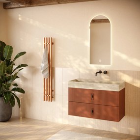 Muebles Murcia badmeubel ribbelfront 100cm terracotta met White Travertin wastafel zonder kraangat
