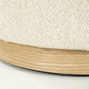 Eleonora Avah Ronde Poef Beige Met Eiken Rand