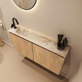 Mondiaz Ture DLux toiletmeubel 100cm washed oak met wastafel frappe links met kraangat