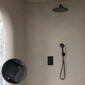 Saniclear Nero Curved inbouw regendouche met 20cm hoofddouche, muurarm en 3 standen handdouche zwart mat