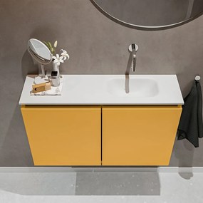 Mondiaz Ture 80cm toiletmeubel ocher met wastafel talc rechts geen kraangat