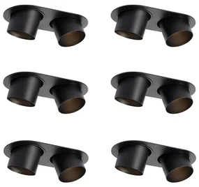 Set van 6 inbouwspots zwart GU10 70mm kantelbaar 2-lichts - Installa Modern GU10 ovaal Binnenverlichting Lamp