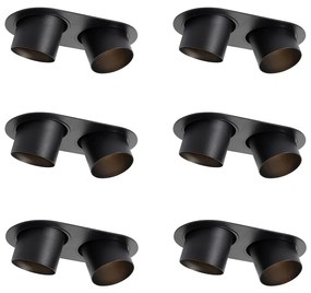 Set van 6 inbouwspots zwart GU10 70mm kantelbaar 2-lichts - Installa