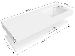 Zaro Alan badmeubel 130cm met planchet talc en vrijhangende wastafel cloud rechts zonder kraangat urban