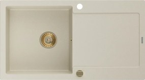 Mexen Leo granieten gootsteen met 1 bak en afdruiprek 900 x 500 mm, beige, gouden sifon - 6501901010-69-G