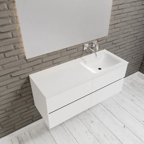 Zaro Valencia Solid Surface badmeubel 120cm mat wit zonder kraangat spoelbak rechts 4 lades