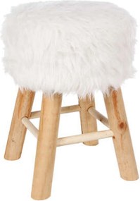 Atmosphera Oslo Bijzet krukje - Wit - D30 x H42 cm - Hout en Fluffy stof