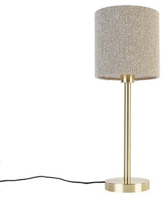 Klassieke tafellamp messing met boucle kap taupe 20 cm - Simplo Design E27 rond Binnenverlichting Lamp