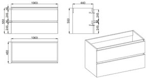 Fontana Kolo wastafelmeubel mat wit 100cm zwarte wastafel 2 kraangaten met ronde spiegel